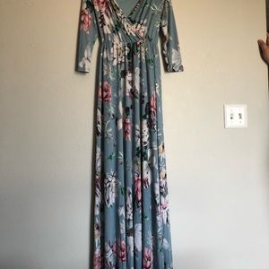Maternity Long Maxi Dress floral blue fall winter